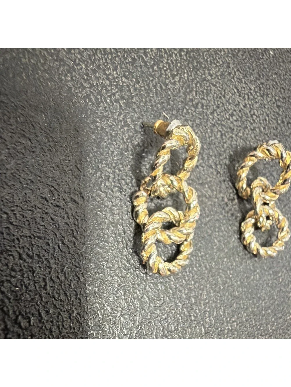 Gold Tone Textured Rope Chain Knot Stud Earrings Push Back Closure 1 in